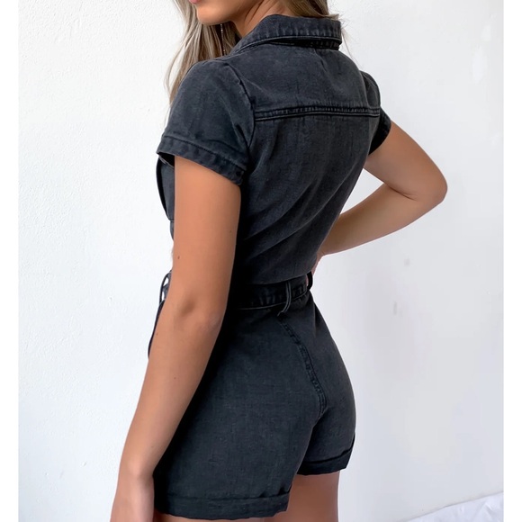 White Fox Boutique - Summer Of Love Playsuit in Acid Wash Black/Gray - Picture 3 of 7